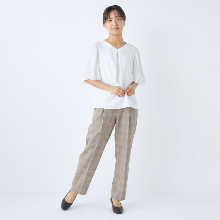 シルバーライン 【SILVER LINE/5分袖】プリーツフレアスリーブプルオーバー/ホワイト 白