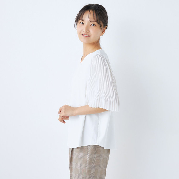 シルバーライン 【SILVER LINE/5分袖】プリーツフレアスリーブプルオーバー/ホワイト 白