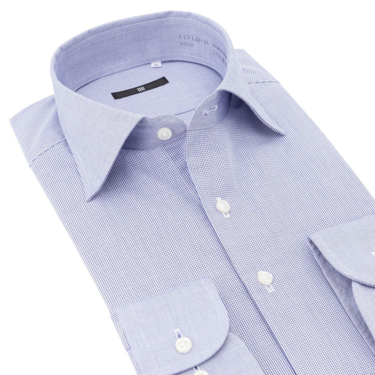 ブラックライン 【発送在庫あり】【BLACK LINE】【形態安定】クレリックワイドカラードレスワイシャツ/襟袖口：ブルーー+ブルー×チェック 青中間