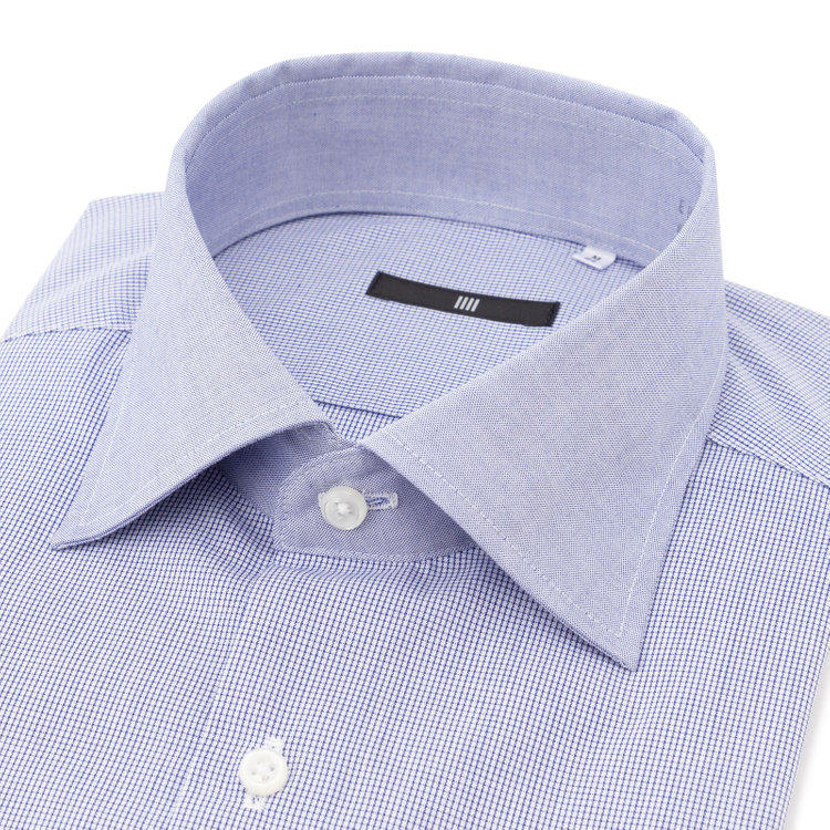 ブラックライン 【発送在庫あり】【BLACK LINE】【形態安定】クレリックワイドカラードレスワイシャツ/襟袖口：ブルーー+ブルー×チェック 青中間