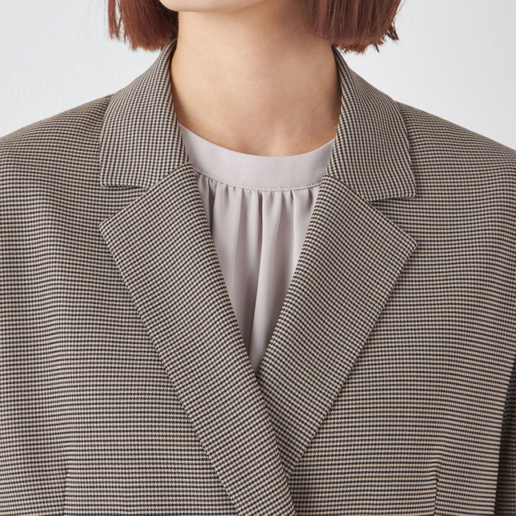 シルバーライン  【SL】【春夏】4釦1掛けダブルジャケット/ブラウン×チェック/ウォッシャブル 青淡色