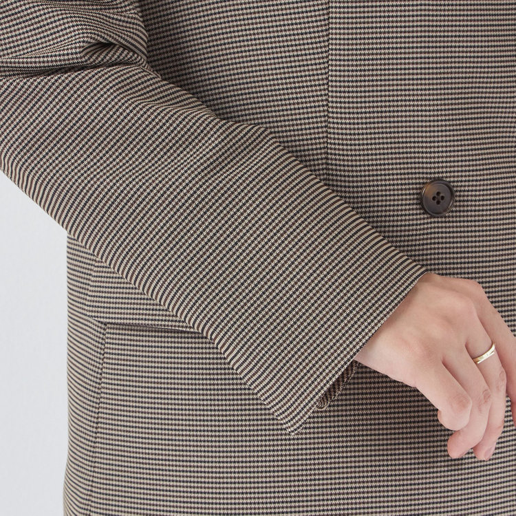 シルバーライン  【SL】【春夏】4釦1掛けダブルジャケット/ブラウン×チェック/ウォッシャブル 青淡色