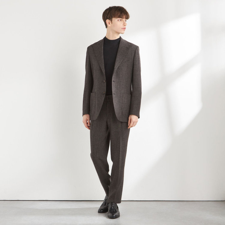 シルバーライン 【RBC】【秋冬】3釦段返りシングルスーツ 2タック/ブラウン/ドローコード&ウエストシャーリング/※パンツ裾上げ済仕様 茶濃色