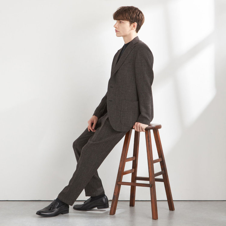 シルバーライン 【RBC】【秋冬】3釦段返りシングルスーツ 2タック/ブラウン/ドローコード&ウエストシャーリング/※パンツ裾上げ済仕様 茶濃色