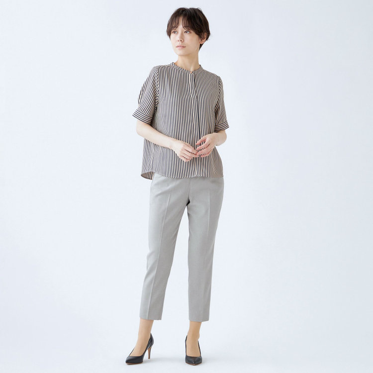 シルバーライン 【発送在庫あり】【SL/5分袖】プルオーバー/ベージュ×ネイビーストライプ 茶淡色