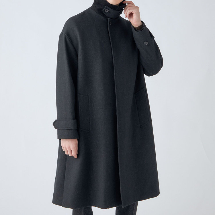 シルバーライン 【SL】ウールブレンドステンカラードロップショルダーデュアリティサイドスリットコート/ダークグレー/140S BLENDED EXTRA FINE MERINO WOOL グレー濃色