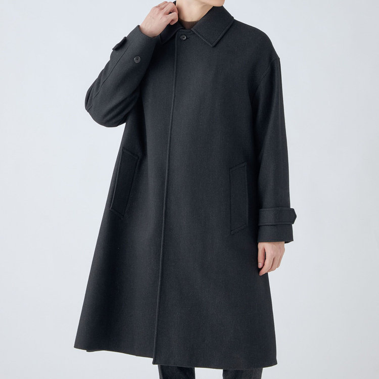 シルバーライン 【SL】ウールブレンドステンカラードロップショルダーデュアリティサイドスリットコート/ダークグレー/140S BLENDED EXTRA FINE MERINO WOOL グレー濃色