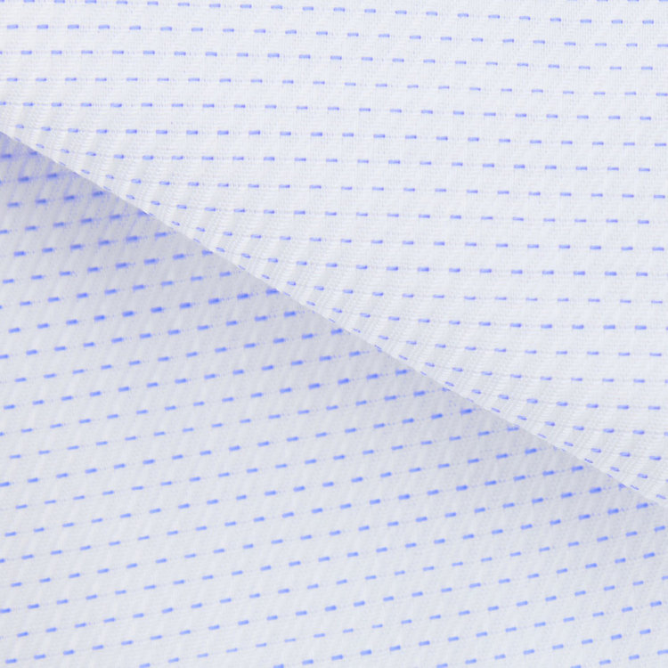 スーツセレクト 【発送在庫あり】【BLACK LINE】ボタンダウンワイシャツ/ホワイト×ブルー刺し子/「4S COTTON」スーパーノンアイロン・ストレッチ 青中間