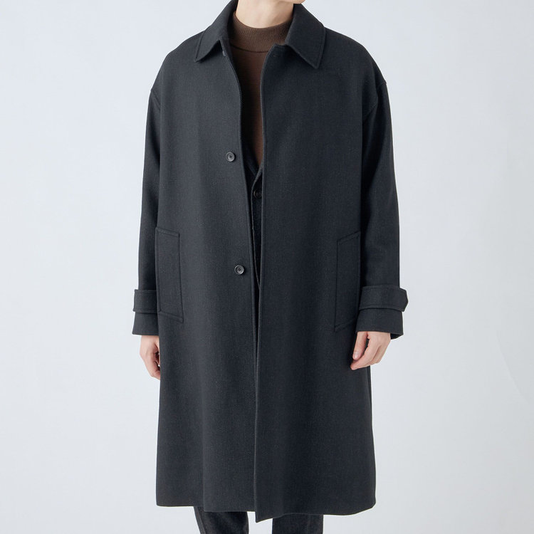 シルバーライン 【SL】ウールブレンドステンカラードロップショルダーデュアリティサイドスリットコート/ダークグレー/140S BLENDED EXTRA FINE MERINO WOOL グレー濃色