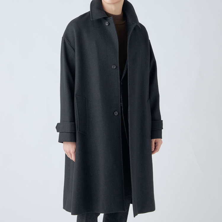 シルバーライン 【SL】ウールブレンドステンカラードロップショルダーデュアリティサイドスリットコート/ダークグレー/140S BLENDED EXTRA FINE MERINO WOOL グレー濃色