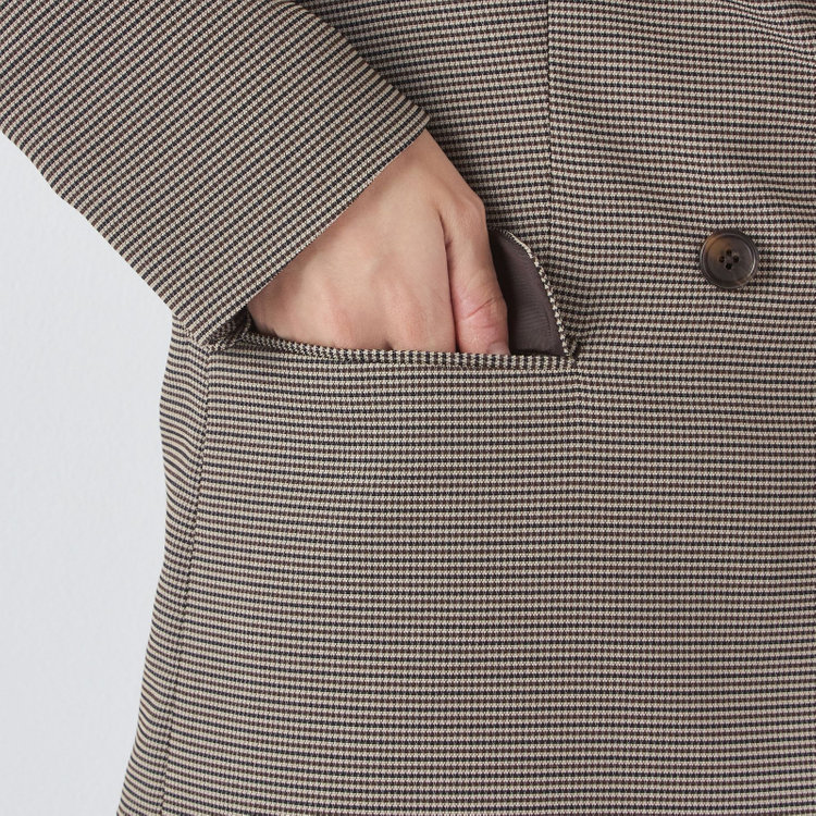 シルバーライン  【SL】【春夏】4釦1掛けダブルジャケット/ブラウン×チェック/ウォッシャブル 青淡色