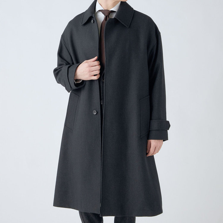 シルバーライン 【SL】ウールブレンドステンカラードロップショルダーデュアリティサイドスリットコート/ダークグレー/140S BLENDED EXTRA FINE MERINO WOOL グレー濃色