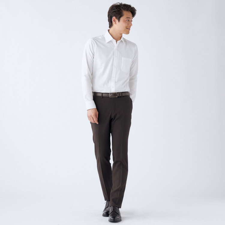 ブラックライン 【SLIM TAPERED】【春夏】0タックテーパードパンツ/ブラウン＆ブラック×ハウンドトゥース/ウエストムーブ/ウォッシャブル/4S SUSTAINABILITY&ECOLOGY FABRIC/※裾上げ必要 茶中間