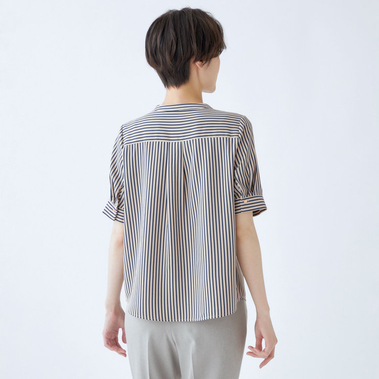 シルバーライン 【発送在庫あり】【SL/5分袖】プルオーバー/ベージュ×ネイビーストライプ 茶淡色