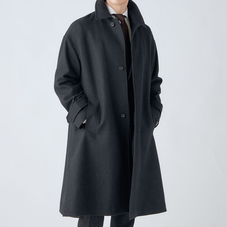 シルバーライン 【SL】ウールブレンドステンカラードロップショルダーデュアリティサイドスリットコート/ダークグレー/140S BLENDED EXTRA FINE MERINO WOOL グレー濃色