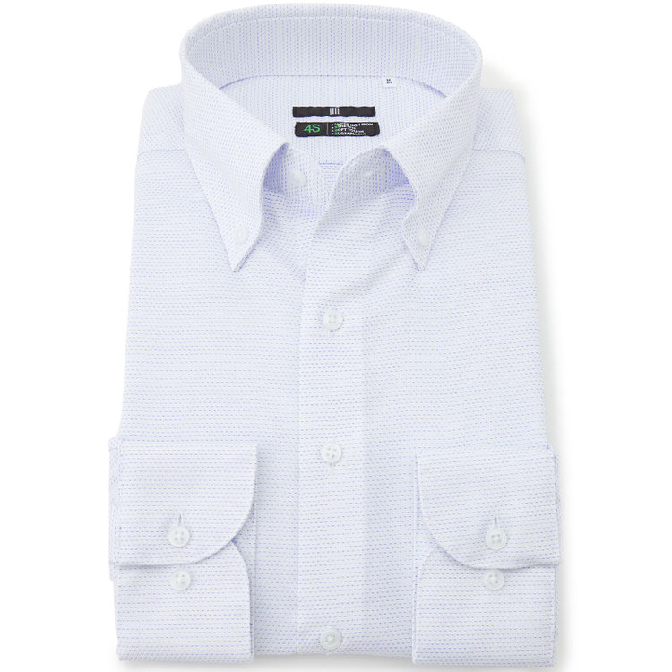 スーツセレクト 【発送在庫あり】【BLACK LINE】ボタンダウンワイシャツ/ホワイト×ブルー刺し子/「4S COTTON」スーパーノンアイロン・ストレッチ 青中間