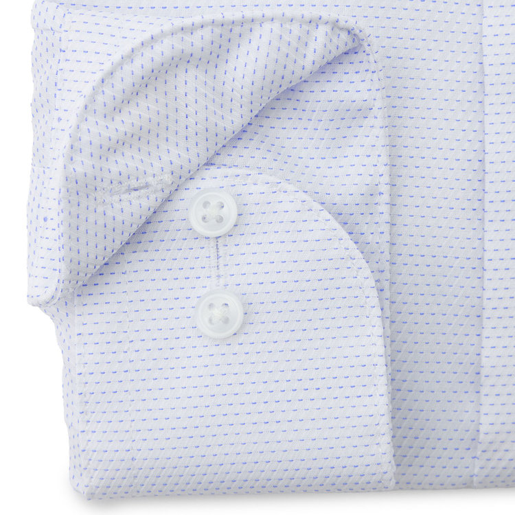 スーツセレクト 【発送在庫あり】【BLACK LINE】ボタンダウンワイシャツ/ホワイト×ブルー刺し子/「4S COTTON」スーパーノンアイロン・ストレッチ 青中間
