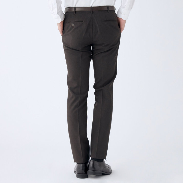 ブラックライン 【SLIM TAPERED】【春夏】0タックテーパードパンツ/ブラウン＆ブラック×ハウンドトゥース/ウエストムーブ/ウォッシャブル/4S SUSTAINABILITY&ECOLOGY FABRIC/※裾上げ必要 茶中間