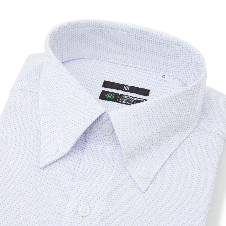 スーツセレクト 【発送在庫あり】【BLACK LINE】ボタンダウンワイシャツ/ホワイト×ブルー刺し子/「4S COTTON」スーパーノンアイロン・ストレッチ 青中間