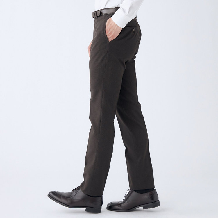 ブラックライン 【SLIM TAPERED】【春夏】0タックテーパードパンツ/ブラウン＆ブラック×ハウンドトゥース/ウエストムーブ/ウォッシャブル/4S SUSTAINABILITY&ECOLOGY FABRIC/※裾上げ必要 茶中間