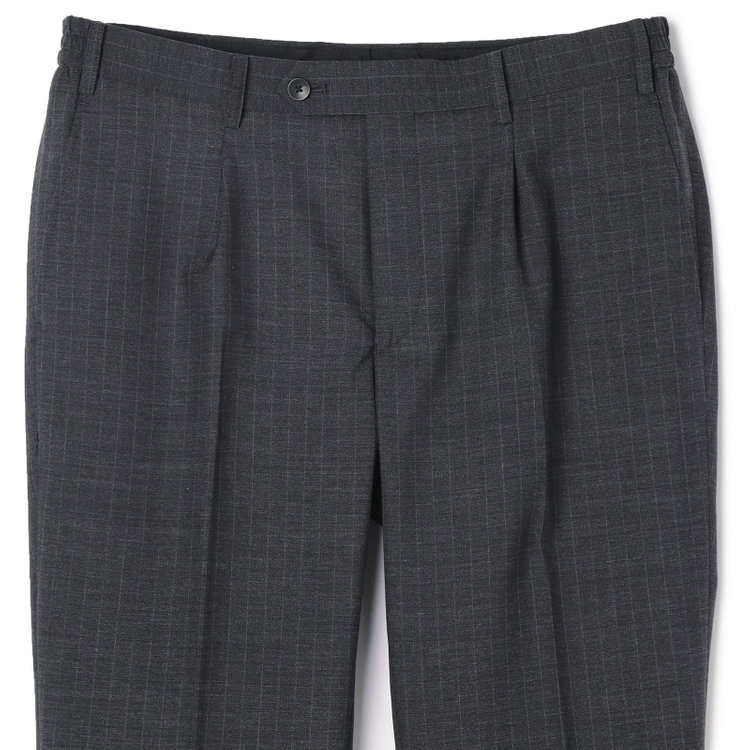 シルバーライン 【CLASSICO TAPERED】【年間】スペアパンツ付き/2釦シングルスーツ 1タック/グレー×ストライプ/ウエストシャーリング仕様/ウォッシャブル/※裾上げ必要 グレー中間