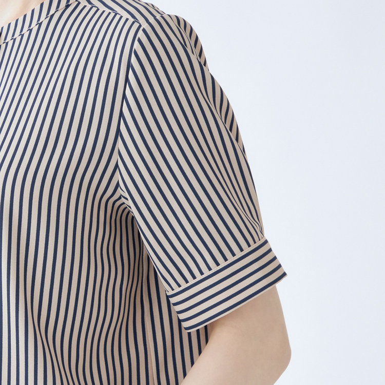 シルバーライン 【発送在庫あり】【SL/5分袖】プルオーバー/ベージュ×ネイビーストライプ 茶淡色