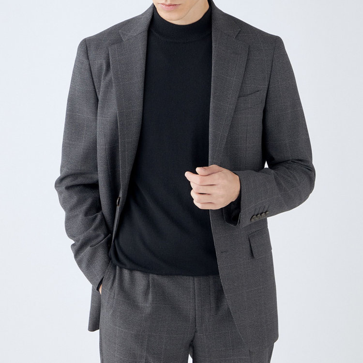 シルバーライン 【発送在庫あり】【CLASSICO TAPERED】【秋冬】スペアパンツ付き/2釦シングルスーツ 1タック/グレー×グレンチェックオーバーペン/ウォッシャブル/※裾上げ必要 グレー中間