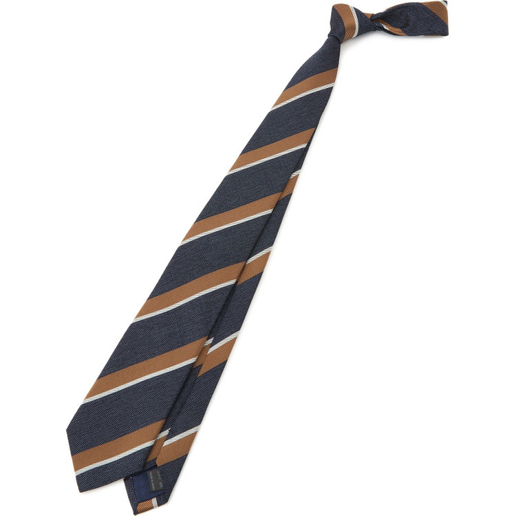 ブラックライン 【発送在庫あり】【BLACK LINE】シルクコットンストライプネクタイ 7.5cm幅/ネイビー×ブラウン/ITALIAN FABRICS その他