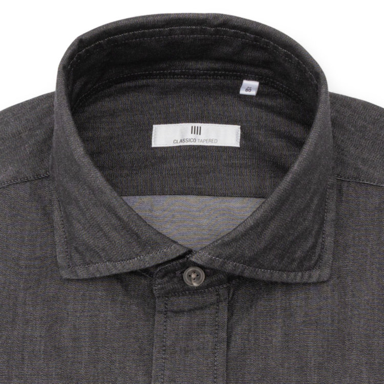 シルバーライン 【発送在庫あり】【CLASSICO TAPERED】ホリゾンタルワイドカラードレスワイシャツ/ブラック 黒