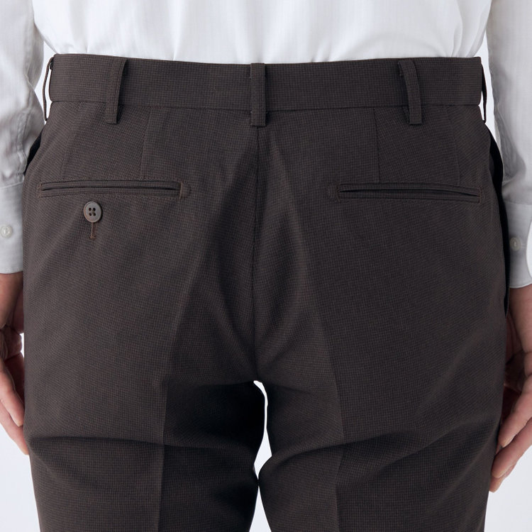 ブラックライン 【SLIM TAPERED】【春夏】0タックテーパードパンツ/ブラウン＆ブラック×ハウンドトゥース/ウエストムーブ/ウォッシャブル/4S SUSTAINABILITY&ECOLOGY FABRIC/※裾上げ必要 茶中間