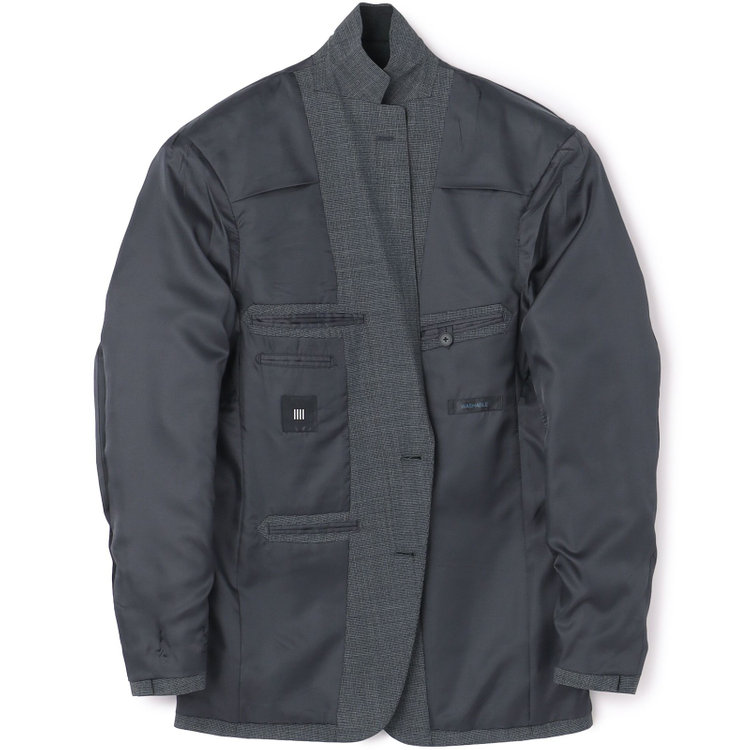 ブラックライン 【KSW】【春夏】スペアパンツ付き/2釦シングルスーツ 0タック/グレー×チェック/WASHABLE SUIT/※パンツ裾直し必要 グレー中間