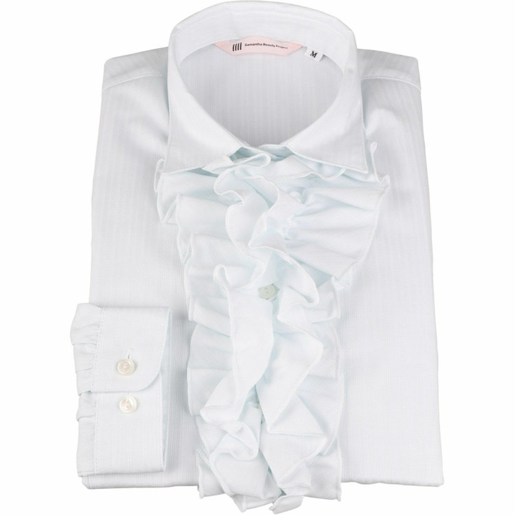 スーツセレクト 【SUIT SELECT×Samantha Thavasa】【長袖】リボン&フリル取り外しスキッパー/ミント×ドビーストライプ/形態安定 ミント系(薄緑)