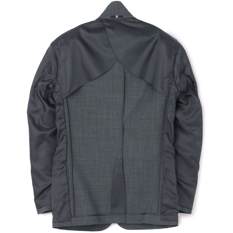 ブラックライン 【KSW】【春夏】スペアパンツ付き/2釦シングルスーツ 0タック/グレー×チェック/WASHABLE SUIT/※パンツ裾直し必要 グレー中間