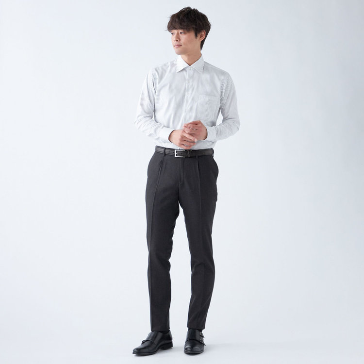 シルバーライン 【CLASSICO TAPERED】【秋冬】ウール 1タックテーパードパンツ/ダークグレー×ソリッド/ウエストムーブ/※裾上げ必要 グレー濃色