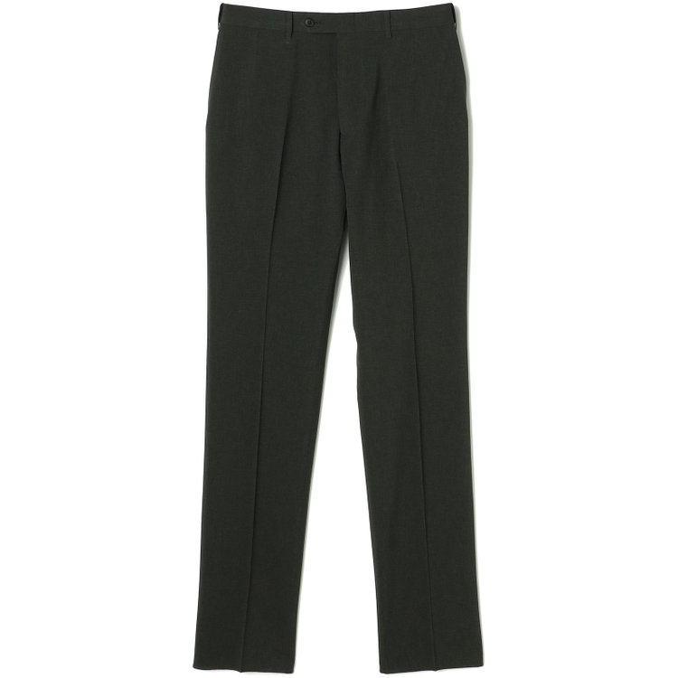 ブラックライン 【SLIM TAPERED】【春夏】0タックテーパードパンツ/カーキ×ハウンドトゥース/ウエストムーブ/4S SUSTAINABILITY&ECOLOGY FABRIC「ウォッシャブル」「ストレッチ」/※裾上げ済み仕様 緑濃色