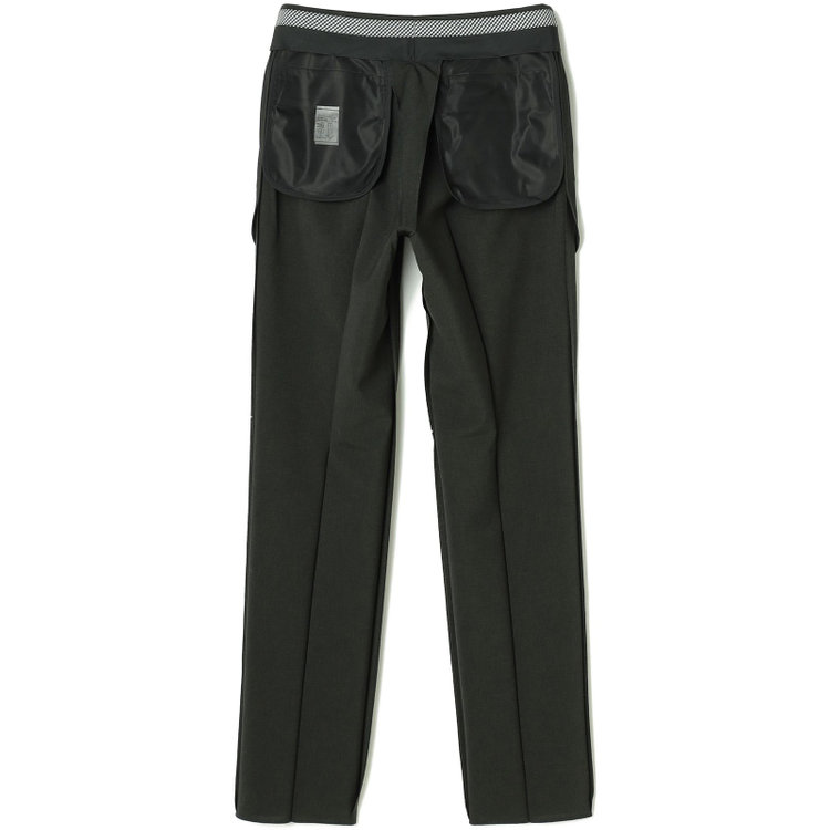 ブラックライン 【SLIM TAPERED】【春夏】0タックテーパードパンツ/カーキ×ハウンドトゥース/ウエストムーブ/4S SUSTAINABILITY&ECOLOGY FABRIC「ウォッシャブル」「ストレッチ」/※裾上げ済み仕様 緑濃色