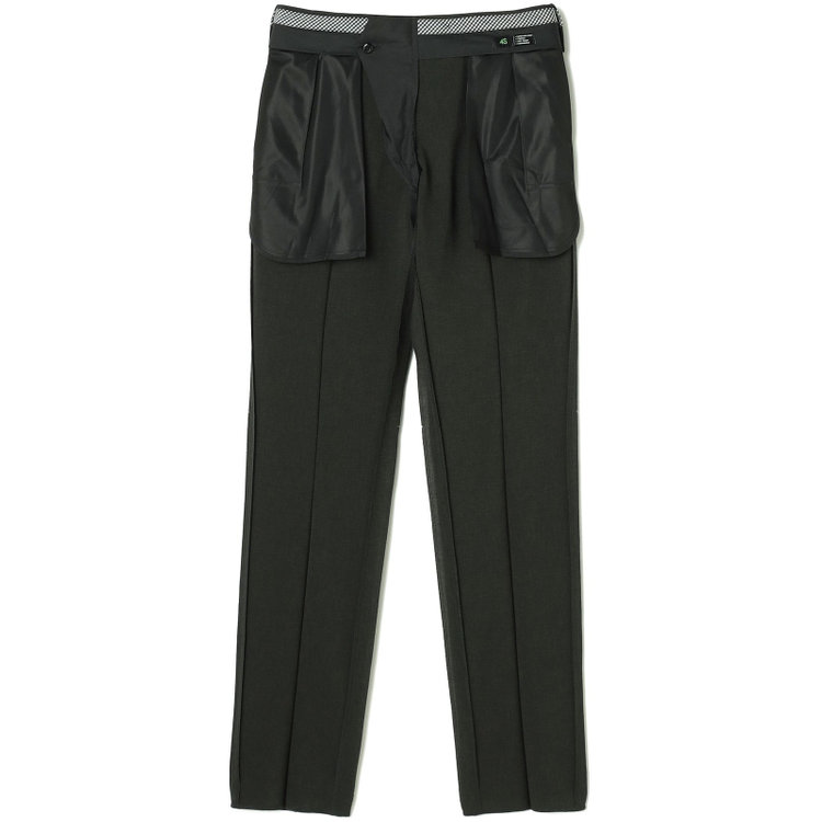 ブラックライン 【SLIM TAPERED】【春夏】0タックテーパードパンツ/カーキ×ハウンドトゥース/ウエストムーブ/4S SUSTAINABILITY&ECOLOGY FABRIC「ウォッシャブル」「ストレッチ」/※裾上げ済み仕様 緑濃色