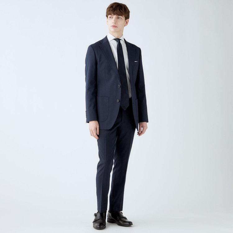 シルバーライン 【4S CROSS】【年間】セットアップジャケット/ネイビー×カルゼ/パッチポケット 紺中間