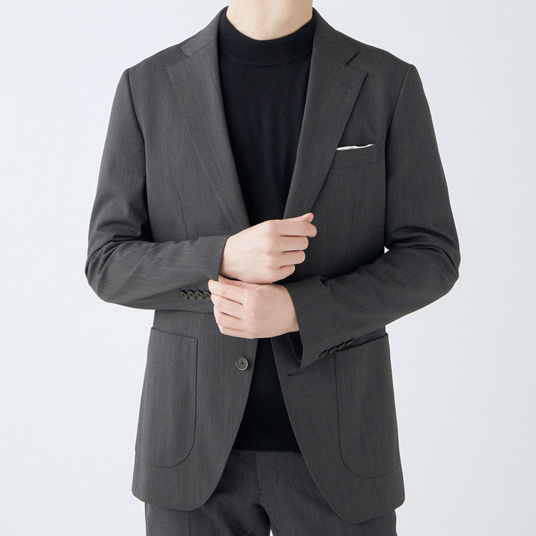 シルバーライン 【4S CROSS】【年間】セットアップジャケット/グレー×カルゼ/パッチポケット グレー中間