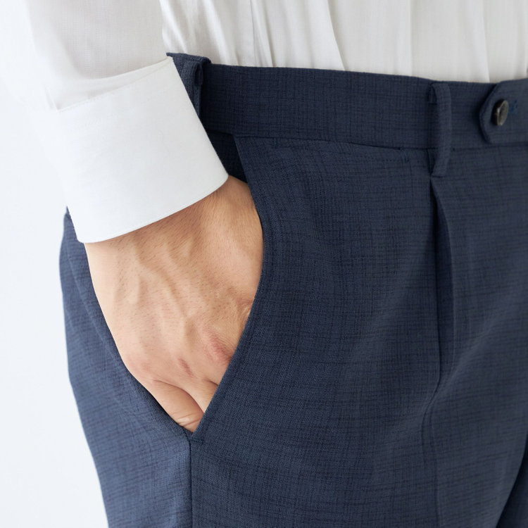 シルバーライン 【CLASSICO TAPERED】【春夏】1タックテーパードパンツ/ネイビー/ウエストムーブ仕様/4S SUSTAINABILITY&ECOLOGY FABRIC/※裾上げ済仕様 紺中間