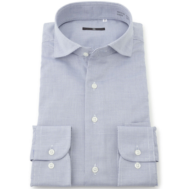 ブラックライン 【発送在庫あり】【BLACK LINE】【形態安定】スナップダウンワイドドレスワイシャツ/ネイビー×ドビー 青中間