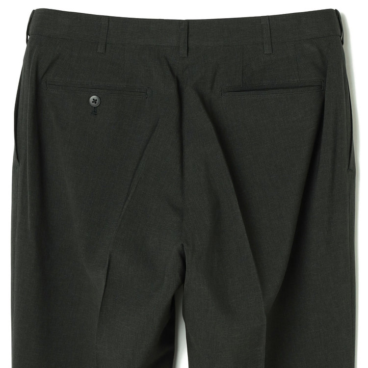 ブラックライン 【SLIM TAPERED】【春夏】0タックテーパードパンツ/カーキ×ハウンドトゥース/ウエストムーブ/4S SUSTAINABILITY&ECOLOGY FABRIC「ウォッシャブル」「ストレッチ」/※裾上げ済み仕様 緑濃色