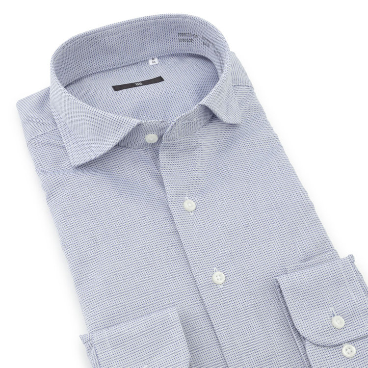 ブラックライン 【発送在庫あり】【BLACK LINE】【形態安定】スナップダウンワイドドレスワイシャツ/ネイビー×ドビー 青中間