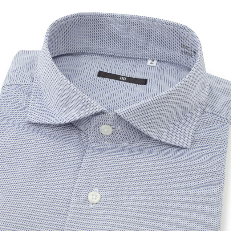 ブラックライン 【発送在庫あり】【BLACK LINE】【形態安定】スナップダウンワイドドレスワイシャツ/ネイビー×ドビー 青中間