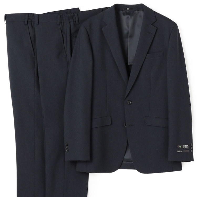 ブラックライン 【SLIM TAPERED_2】【年間】スペアパンツ付き/2釦シングルスーツ 0タック/ネイビー/ウエストシャーリング/4S SUSTAINABILITY/※パンツ裾上げ済仕様 紺濃色