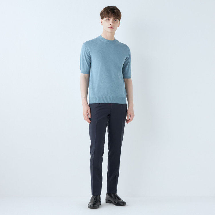 SUIT SELECT　アウトレット 【WEB限定/OUTLET/汚れ・キズ等有】【RBC】【半袖】和紙コットンブレンドクルーネックニットシャツ/ブルー 青中間