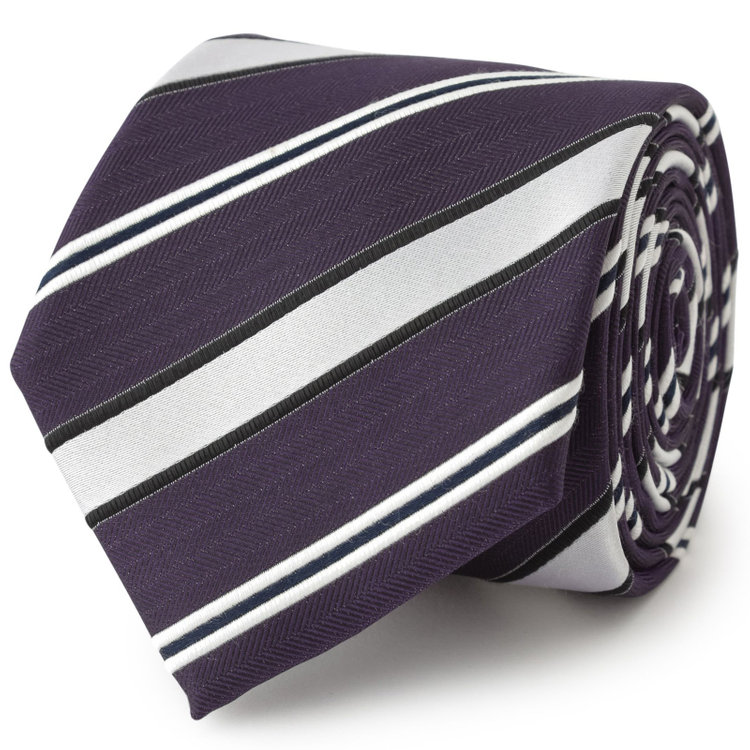 ブラックライン 【BLACK LINE】シルクブレンドストライプネクタイ 7.5cm幅/パープル×ホワイト その他