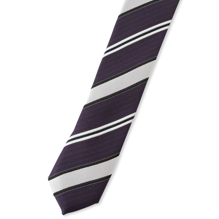 ブラックライン 【BLACK LINE】シルクブレンドストライプネクタイ 7.5cm幅/パープル×ホワイト その他