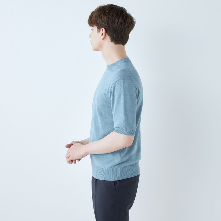 SUIT SELECT　アウトレット 【WEB限定/OUTLET/汚れ・キズ等有】【RBC】【半袖】和紙コットンブレンドクルーネックニットシャツ/ブルー 青中間