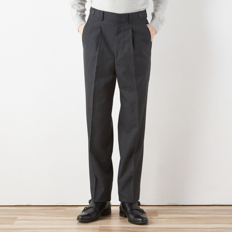 ソノタ 【BLACK LINE】1タックワイドシルエットパンツ/ダークグレー×グレンチェック/NEW ZEALAND WOOL MIX/※裾上げ必要 グレー中間